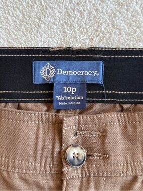 Democracy Tan Casual Pants with Contrast Black Waistband
